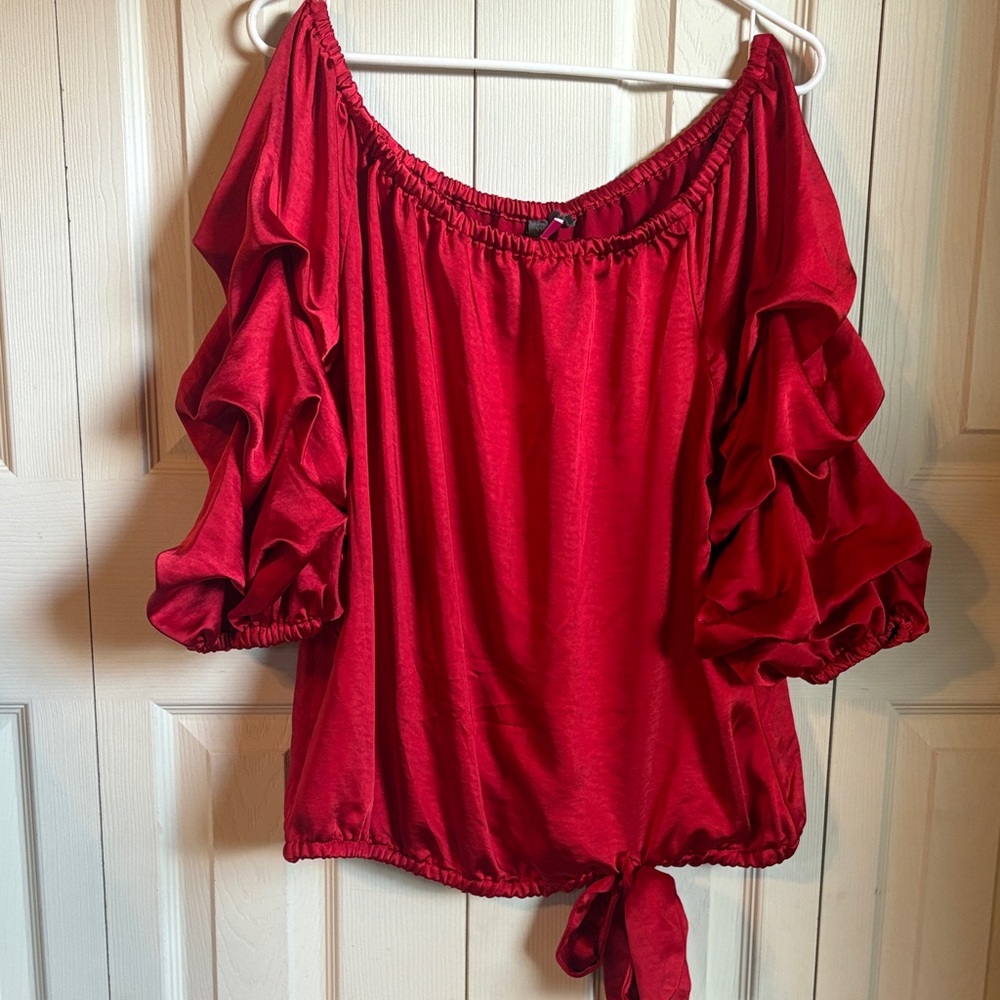 Vince Camuto Red Ruffle Sleeve Blouse